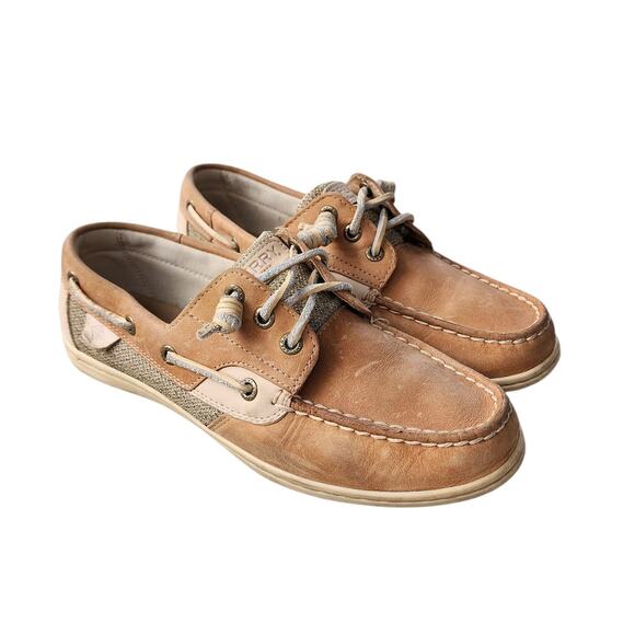 Sperry Songfish Linen Oat Leather Top Sider Boat Shoes 8 - Picture 1 of 9